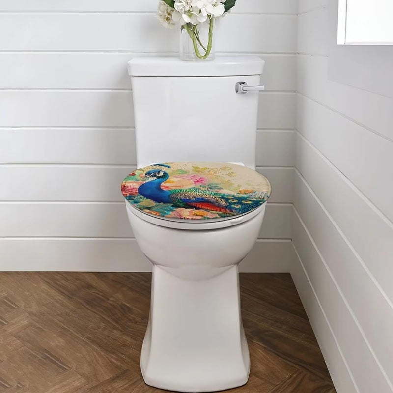 Flashideas Peacock Toilet Seat Covers for Bathroom Soft Plush Seat Covers Tank Lip Covers Easy to Clean Bathroom Decoration Accessories Fits Most Toilet Tanks & Lids - Image 2